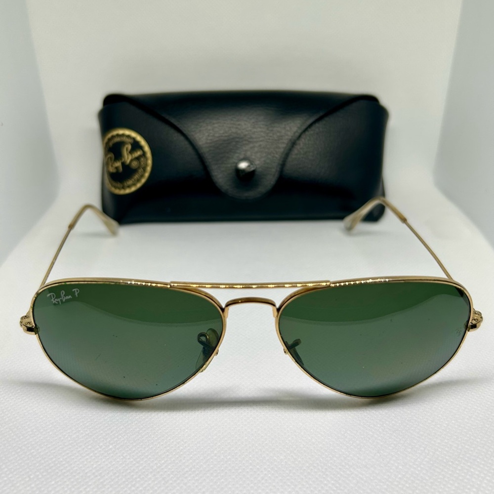 Ray-Ban Gold Frame Aviator Sunglasses with Green Lenses - Picture 3 of 10